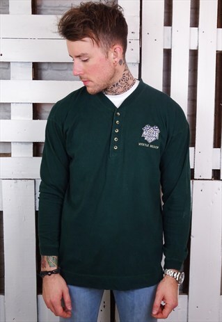 BOTTLE GREEN LONG SLEEVED 1/4 BUTTON UP RACING T-SHIRT
