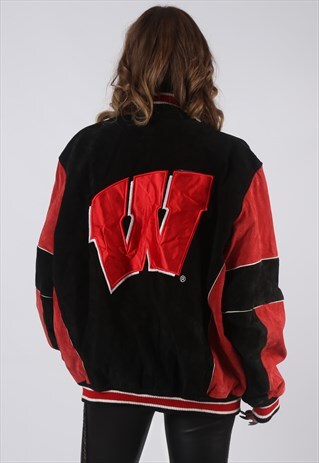 SUEDE LEATHER BOMBER JACKET OVERSIZED VARSITY UK 18-20 (BV4D