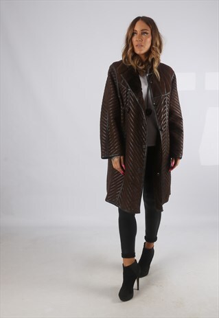 VINTAGE SHEEPSKIN SUEDE LEATHER SHEARLING COAT SHORT (H4H)