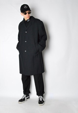 VINTAGE 80S DARK GREY CHECK COAT