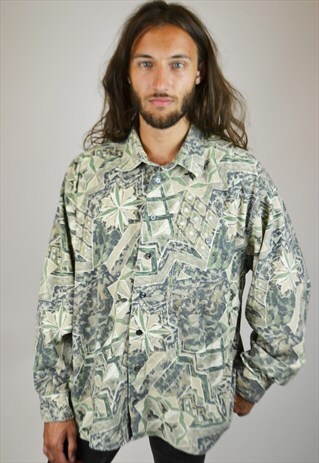 VINTAGE 90'S GEOMETRIC PRINT CORDUROY SHIRT