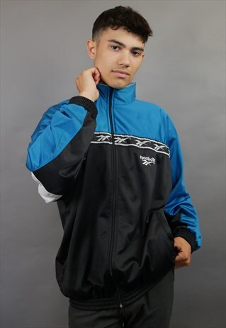 BLACK & TEAL BLUE REEBOK JACKET WITH TAPING