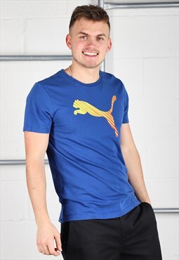 Vintage Puma T-Shirt in Blue Short Sleeve Sports Tee Medium