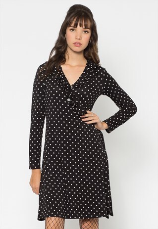 BLACK AND WHITE SPOTTY WRAP DRESS