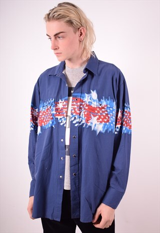 MENS VINTAGE SHIRT LARGE BLUE 90S