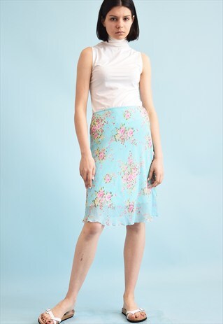 90'S RETRO KITSCH FLORAL PRINT MIDI SKIRT