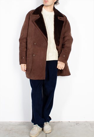 MEN'S BROWN DARK BROWN FUR DOUBLE BREASTED SHEARLING