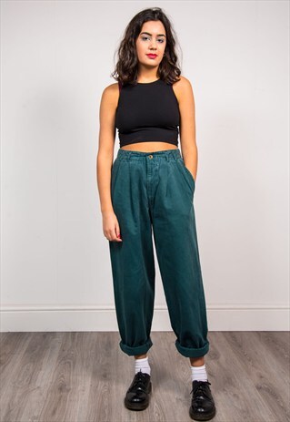 VINTAGE 90'S GREEN TAPERED HIGH WAIST TROUSERS