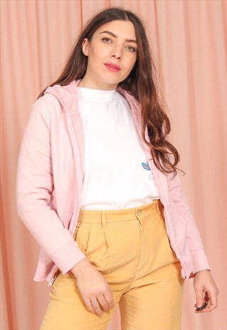 VINTAGE 90S 1/4 ZIP FLEECE HOODIE IN PINK