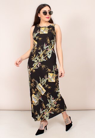 VINTAGE 90S LEAF PRINT MAXI DRESS