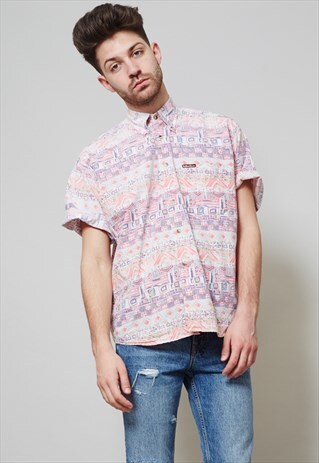 VINTAGE 90'S MARLBORO CLASSICS PINK CRAZY PRINT SHIRT