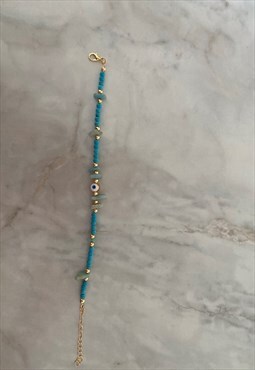 Salma Gold Plated Beaded Anklet - Blue 