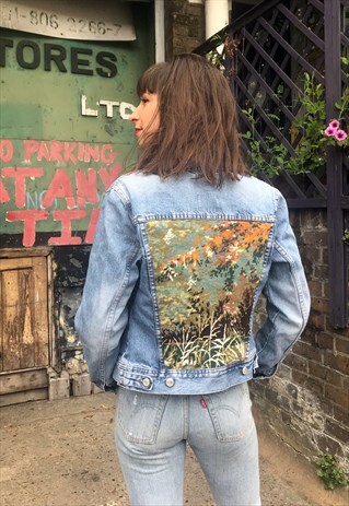 FRANKIE. DENIM JACKET REWORKED WITH VINTAGE TAPESTRY