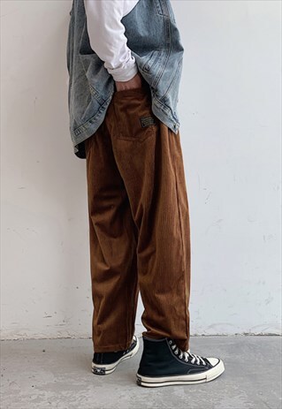 CORDUROY LOOSE STRAIGHT WIDE LEG PANTS