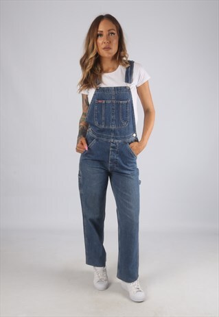 VINTAGE DENIM DUNGAREES WIDE STRAIGHT LEG UK 6 - 8 XS (G2U)