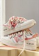 HEART PATCH SNEAKERS CHUNKY SOLE SKATER SHOES IN PINK