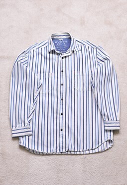 Vintage 90s Guess White Blue Striped Denim Shirt