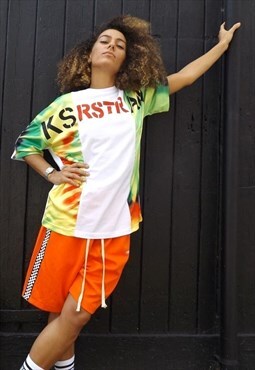 Stitched tropical t-shirt tie dye acid fluorescent tee green