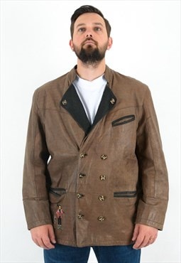 Genuine Leather Trachten Coat Double Breasted Jacket Blazer 