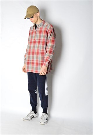 VINTAGE 80S RED CHECK 1/3 ZIPPER SHIRT