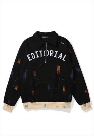 KALODIS LETTER EMBROIDERY SPLASH INK GRAFFITI HALF CARDIGAN