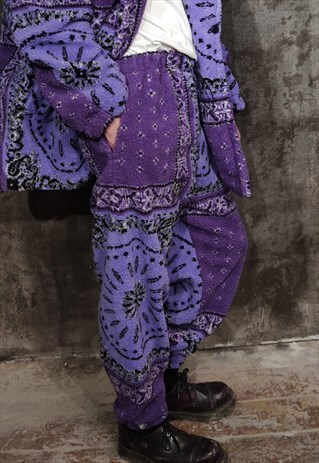 70S PAISLEY FLEECE JOGGERS HANDMADE BANDANA OVERALLS PURPLE
