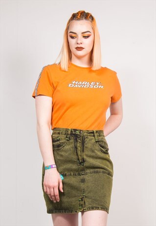 VINTAGE 90'S KHAKI GREEN DENIM MINI SKIRT