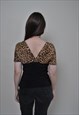 Y2K LEOPARD BLOUSE, EVENING SEXY V-NECK TOP SMALL SIZE PARTY
