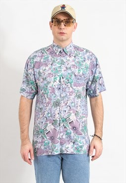 Vintage 90's floral shirt short sleeve top men size L