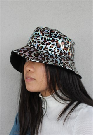 ANIMAL PRINT PVC Y2K_90S FESTIVAL SILVER BUCKET HAT