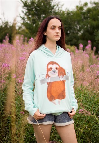 HAND PAINTED SLOTH HOODIE, ORGANIC