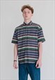 VINTAGE 90S MULTICOLOR STRIPE SHORT SLEEVE BUTTON UP SHIRT M
