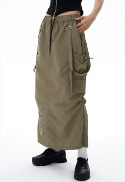 Cargo pocket maxi skirt utility buckle bottoms military camo