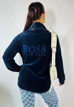 Vintage 90s Hugo Boss Size S Velour Jacket in Blue