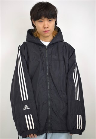 VINTAGE 90S ADIDAS BLACK REVERSIBLE SPRAY FLEECEJACKET