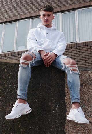 OVERSIZED HOODIE WHITE WITH LOGO PRINT IN BLACK
