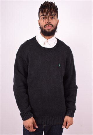 POLO RALPH LAUREN MENS VINTAGE JUMPER SWEATER LARGE BLACK 90