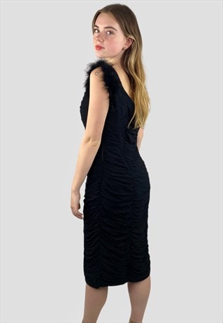 50's Black Ruched Ladies Vintage Evening Wiggle Dress