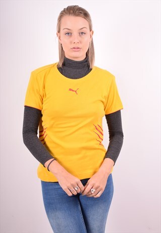 PUMA WOMENS VINTAGE T-SHIRT TOP MEDIUM YELLOW 90S