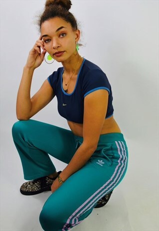 VINTAGE ADIDAS THREE STRIPE EMBROIDERED TRACKSUIT BOTTOMS