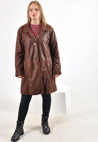 VINTAGE 90'S REAL LEATHER COAT IN BROWN