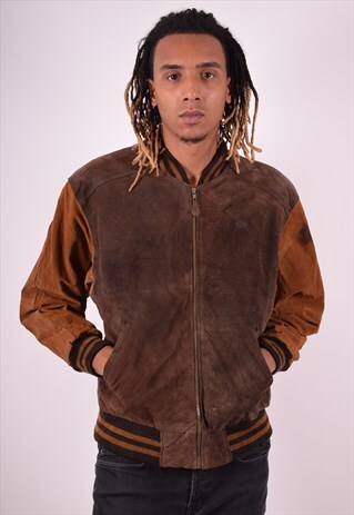 MENS VINTAGE SUEDE BOMBER JACKET MEDIUM BROWN 90S