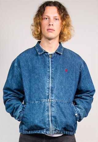 VINTAGE 90'S RALPH LAUREN POLO BLUE DENIM BOMBER JACKET