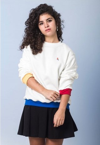 PARROT HAND EMBROIDERED WHITE JUMPER BOYFRIEND