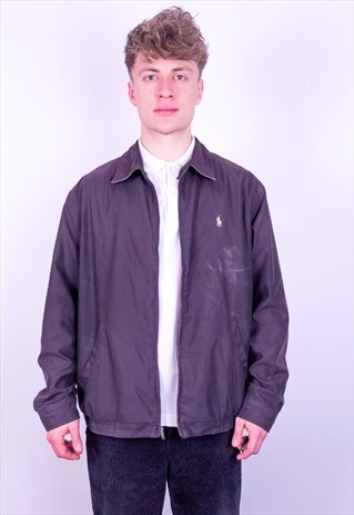 VINTAGE RALPH LAUREN CHECK LINED HARRINGTON JACKET BLACK XL