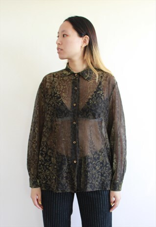 VINTAGE BLACK GOLD SHEER BLOUSE
