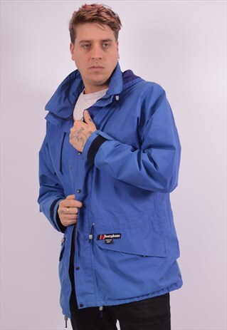 BERGHAUS MENS VINTAGE RAIN JACKET LARGE BLUE 90S