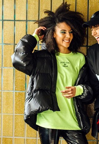 ZIP UP COLLARED BIG PUFFER BUBBLE PADDED JACKET - BLACK