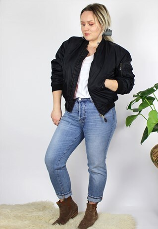 VINTAGE 1990'S BLACK AND ORANGE BOMBER JACKET 12 14