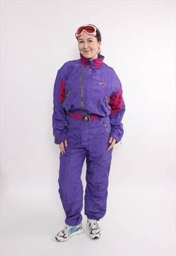 90s One piece ski suit, Vintage purple ski jumpsuit, retro 